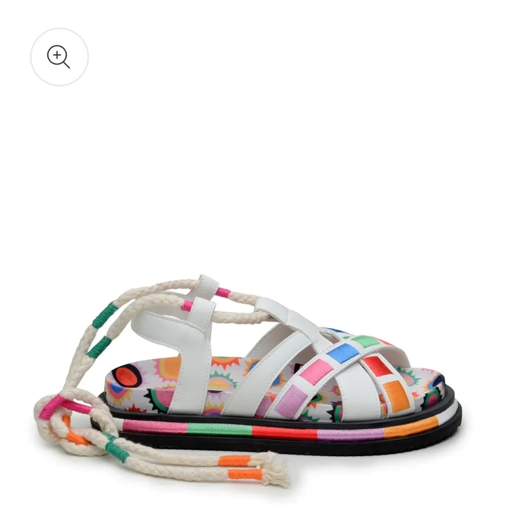 Farm Rio off white sunset anatomic sandal with back tie multi colored size 6 - Picture 2 of 16
